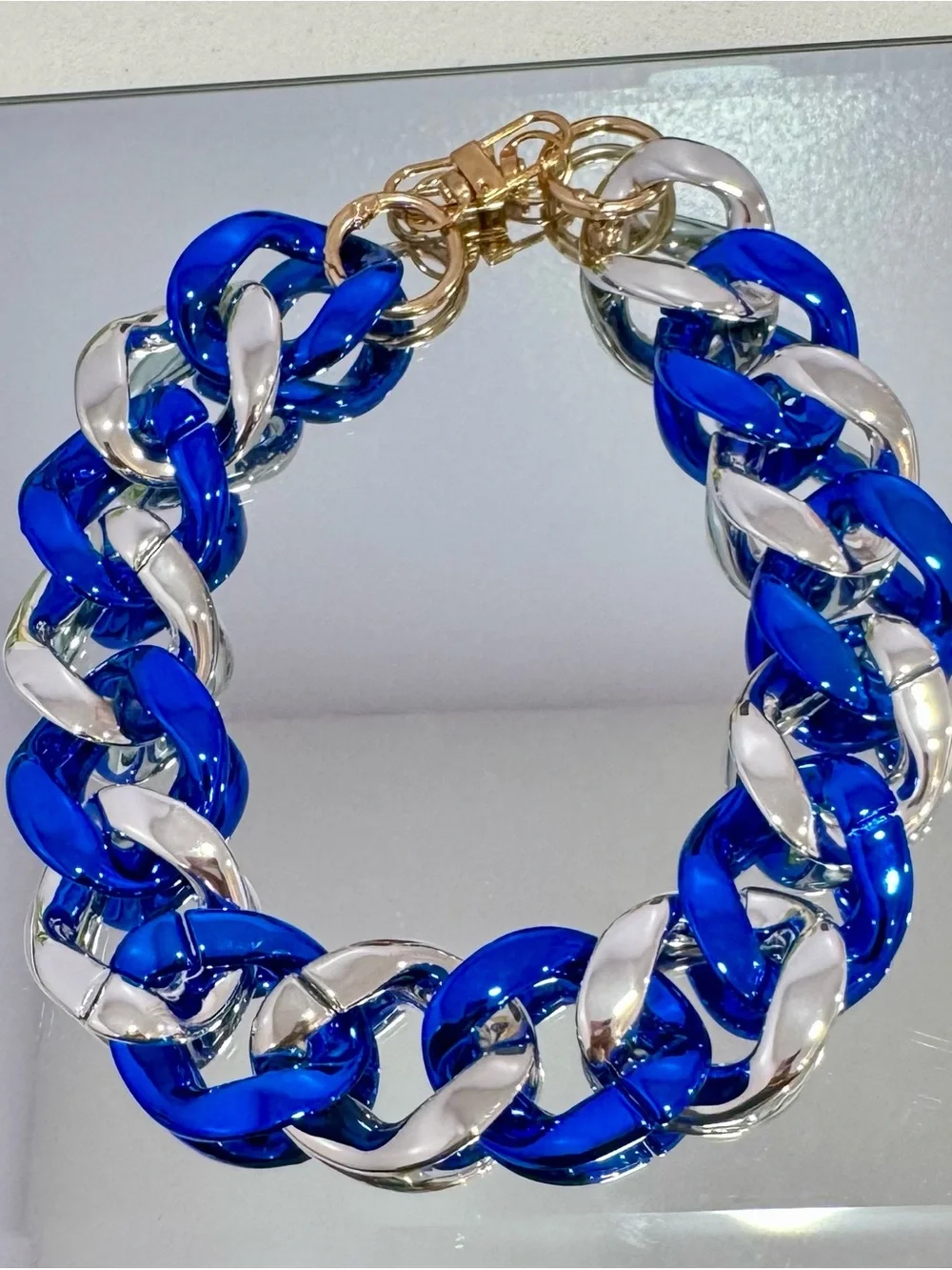 New Metallic Bold Blue & Silver Chunky Bag Chain